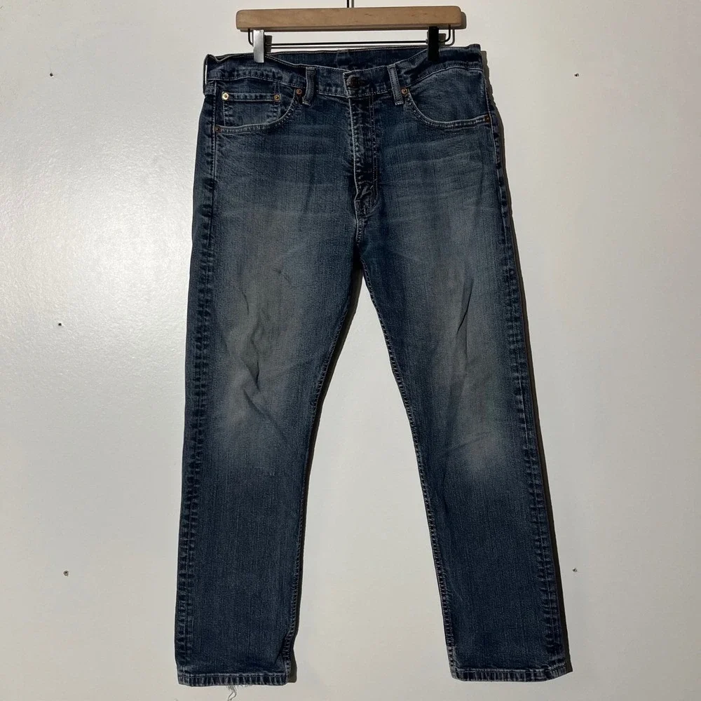 Levi's 505 Straight Leg Dark Washed Blue Denim Jeans Men's Size 36X30